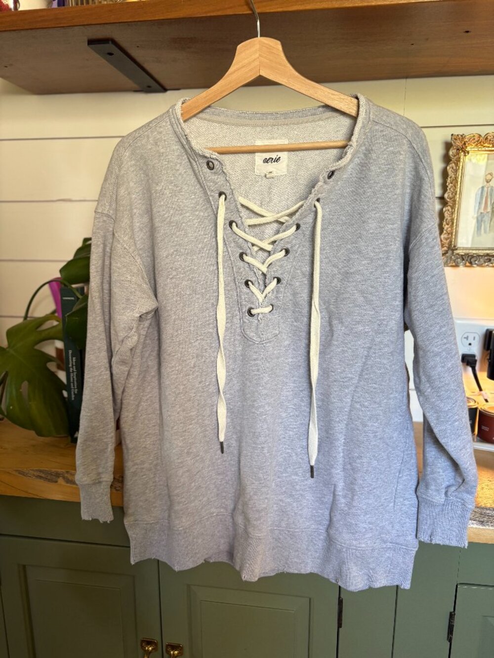 Aerie Lace-Up Sweatshirt – Gray (XS)